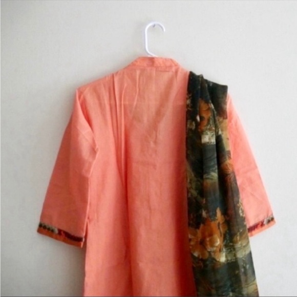 Pakistani pale Orange and green salwar kameez large shalwar Indian kurta - Picture 2 of 5